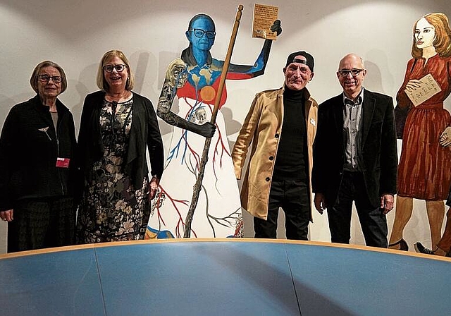 Elfi Thoma, Präsidentin SGBK; Dagmar Maurer, Präsidentin Kulturraum Waldenburg;Renato Wellenzohn, Initiator des Projekts und Andreas Herbster, Wohnstadt Basel (v.l.).