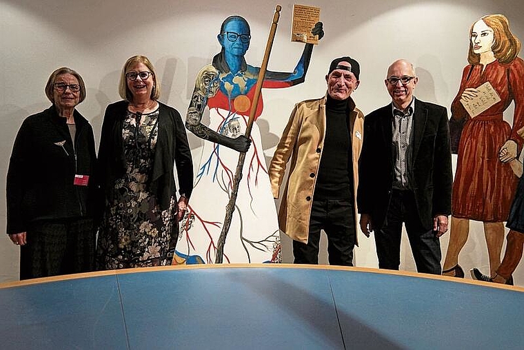 Elfi Thoma, Präsidentin SGBK; Dagmar Maurer, Präsidentin Kulturraum Waldenburg;Renato Wellenzohn, Initiator des Projekts und Andreas Herbster, Wohnstadt Basel (v.l.).