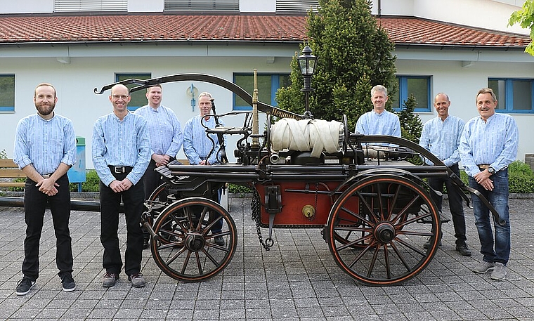 Die Hemmiker Handdruckspritze von 1895 wird bald wieder im Einsatz sein: am 18.Mai am Schweizer Wettbewerb in Wangs im Kanton St.Gallen, nächstes Jahr dann in Hemmiken am «Kräftemessen 2020».Foto: M. Schaffner