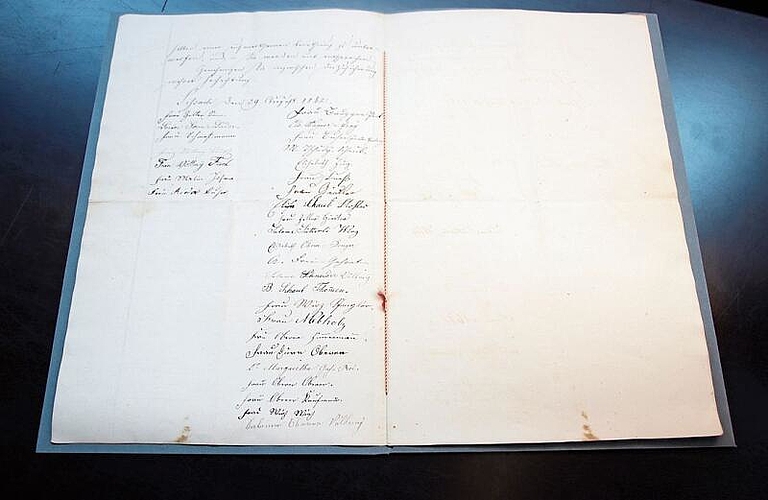 Die Unterschriften der 30 Sissacherinnen, die 1862 mehr Bildung für Frauen und eine gerechtere Erbverteilung forderten.
