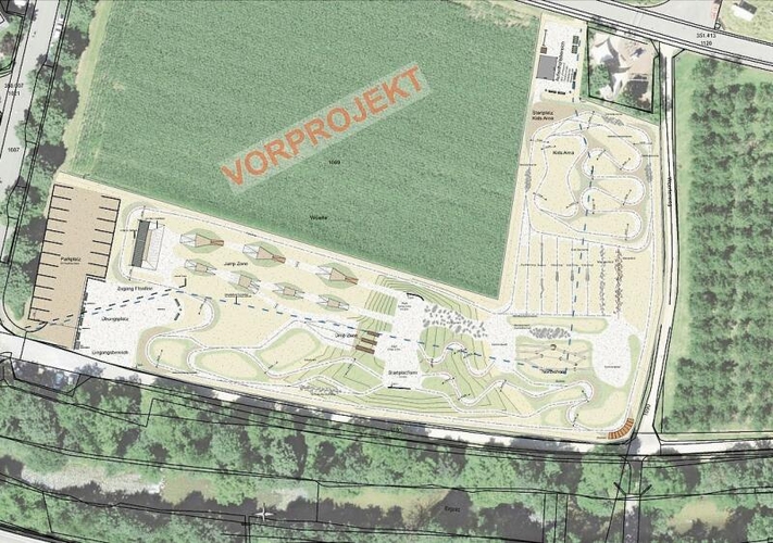Das geplante Trailcenter in Itingen ist noch nicht in trockenen Tüchern. 
         
         
            Eine Gemeindeversammlung im September wird über die Realisierung 
         
         
            entscheiden. Grafik: Sportamt Baselland