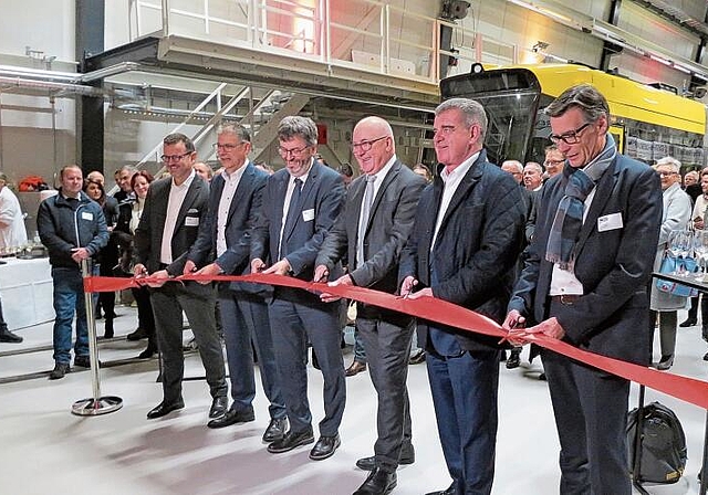 Offizielle Eröffnung mit Christoph Bühler, Andreas Büttiker, Peter Füglistaler, Isaac Reber, Peter Spuhler sowie Fredi Schödler (v. l.).
