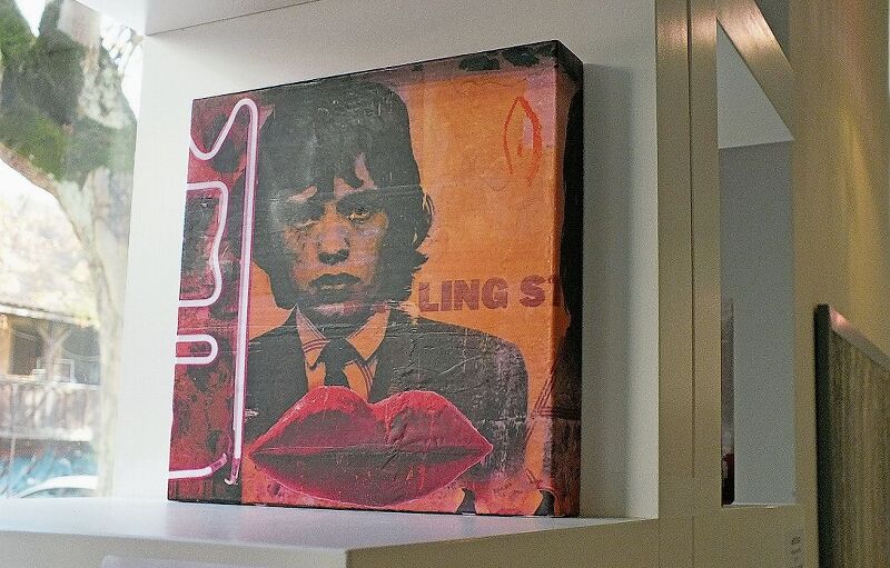 Mick Jagger, Foto Wachs Collage auf Holz von Katharina Guggenbühl.Foto: zvg
