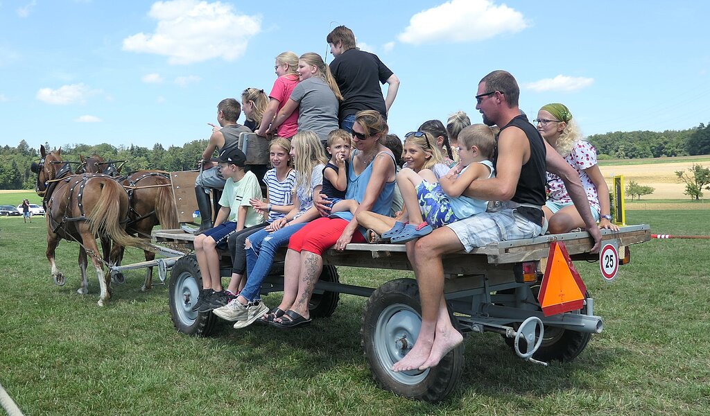 Die zu einer Rundfahrt eingeladenen Kinder stürmten mit grosser Begeisterung und strahlenden Gesichtern die Wagen und genossen den Kurzausflug.
